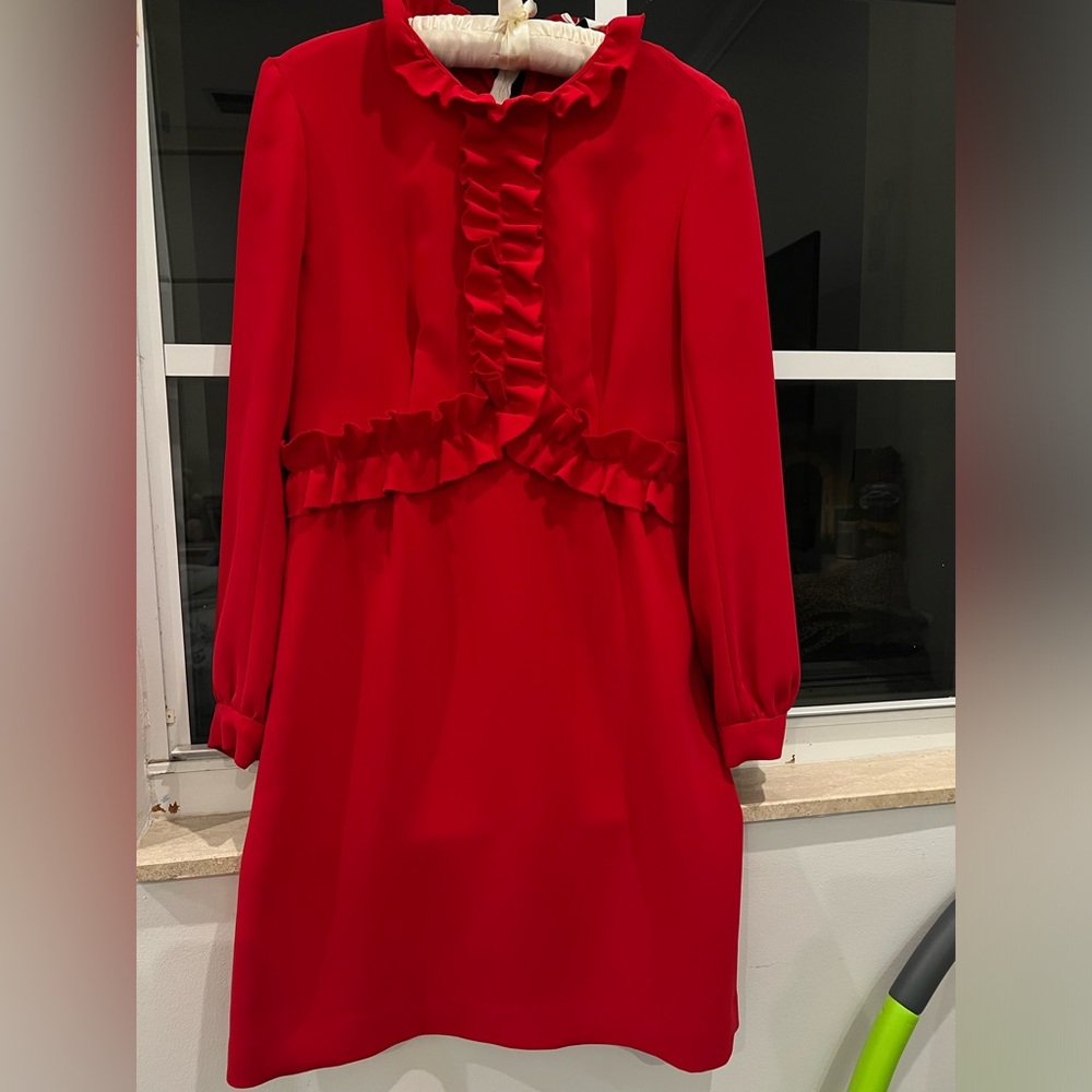Sandro Red Ruffle Mini Dress - Picture 3 of 8